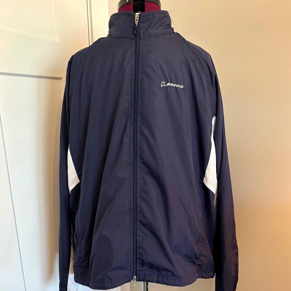Boeing Mens 2X Convertible Zip Off Sleeve Jacket Vest Navy Blue Windbreaker